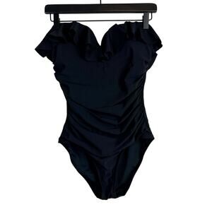 J.Crew Womens One Piece Ruched Ruffle Strapless Swimsuit Swim Black 2024 - 8